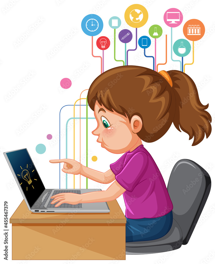 A girl using laptop computer for distance learning online A girl using laptop computer for distance learning online