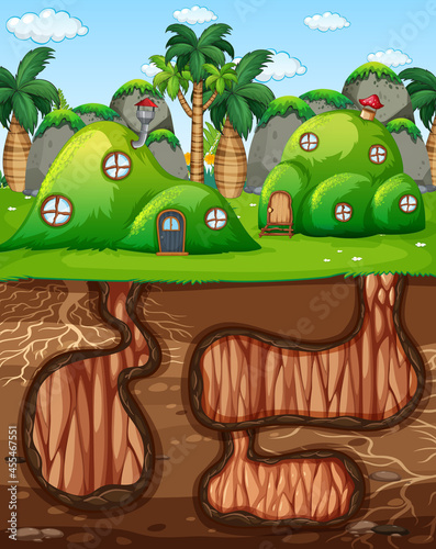Underground animal hole with ground surface of the garden scene