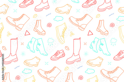Colored pattern with shoes, shoes seamless pattern outline
