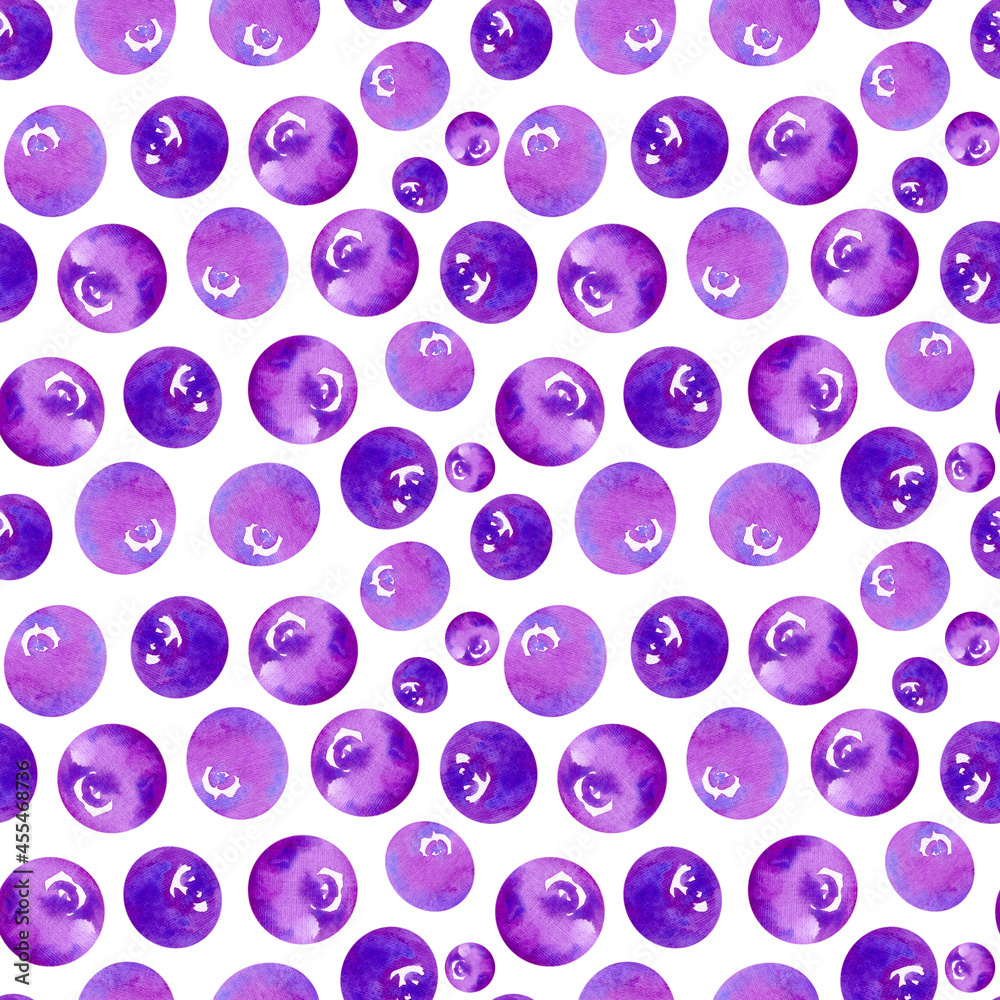 Watercolor blue berries seamless pattern on white background. Polka dot blueberry print. Watercolor blue berries seamless pattern on white background. Polka dot blueberry print.