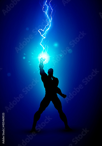 Vector Illustration Silhouette Of Man With Energy Lightning