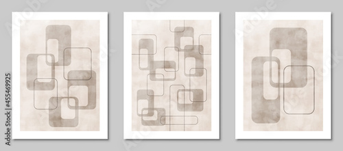 Set of trendy contemporary abstract creative minimalist compositions for wall decoration, postcard or brochure cover design in vintage style art. EPS10 vector.