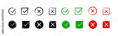 Set of a brush checkmark with yes and no. Voting mark.