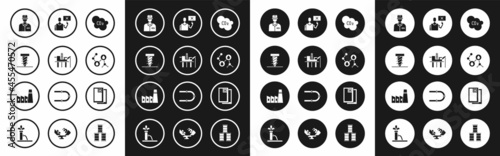 Set CO2 emissions in cloud, Oil platform the sea, Rotating drill digging hole, Oilman, Molecule oil, Nature saving protest, Barrel and industrial factory building icon. Vector