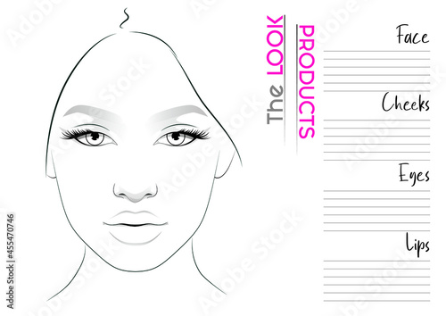 Makeup Artist Face Chart Blank Template. Vector Illustration