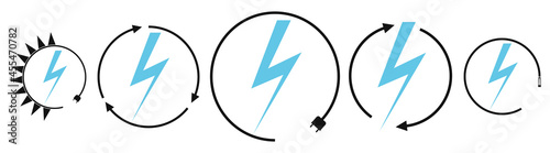 Electric car charging and renewable energy icons, graphic design template, lightning bolt, vector illustration
