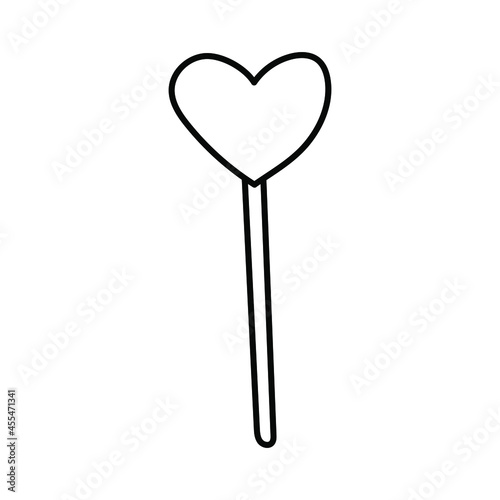 Lollipop on a stick in the shape of a heart. A hand-drawn sweet candy. Vector illustrations for stories, posters, postcards, stickers and professional design.