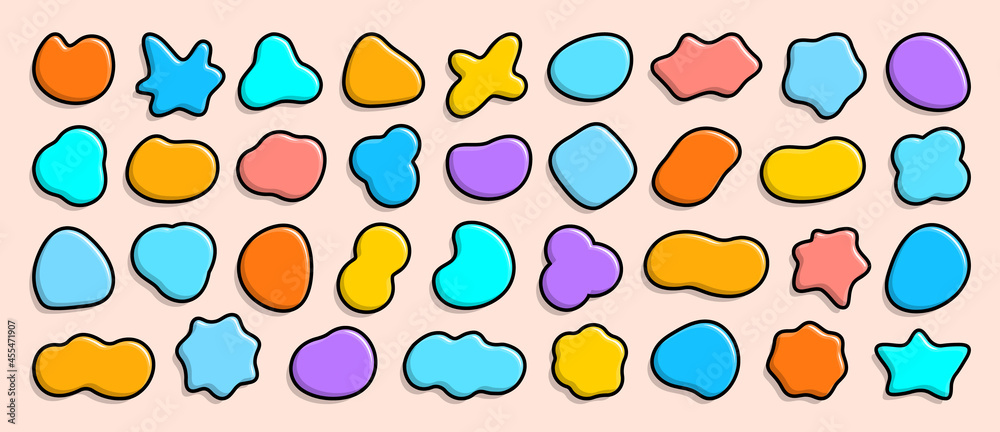 Bloobs shape collection, random abstract stains. Liquid bg, organic fluid, cartoon spot for background, comic speech bubble. Vector illustration Bloobs shape collection, random abstract stains. Liquid bg, organic fluid, cartoon spot for background, comic speech bubble. Vector illustration