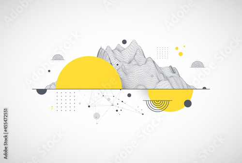 Trendy abstract wireframe background. Modern science or technology art elements. Surface illustration. Vector.