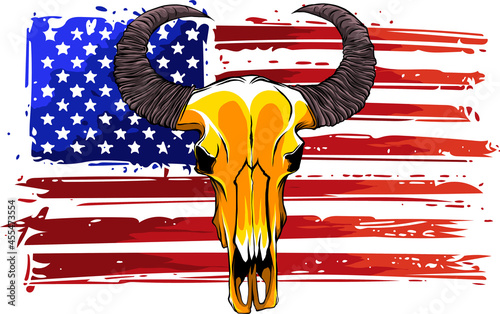 Bull skull with american flag vector illustration