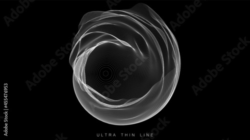 Distorted line spheres. Vector thin line glitch geometry.