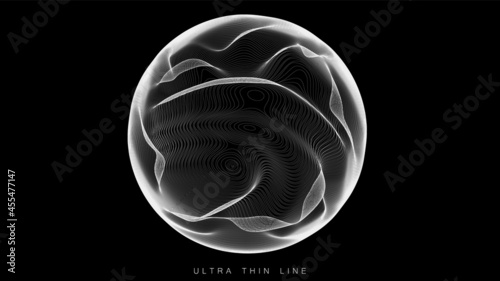Ultra thin line fluid geometry. Dynamic vector distorted spheres.