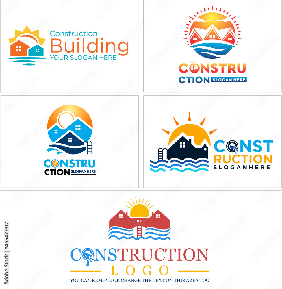Building construction swimming pool recreation logo design