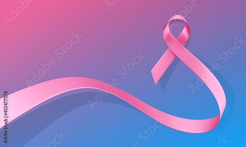 3d Template with Symbol of Breast Cancer Awareness Month Campaign on Gradient Color Background. Illustration of Pink Realistic Ribbon Breast Cancer Awareness