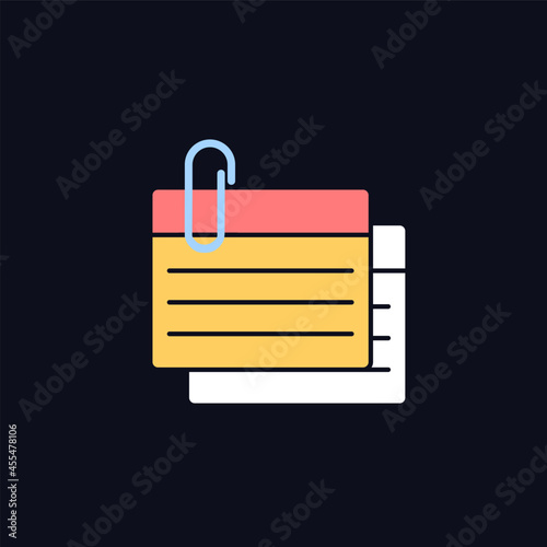 Index card RGB color icon for dark theme. Small piece for recording information. Flashcards for studying. Isolated vector illustration on night mode background. Simple filled line drawing on black