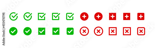 Checkmark and X mark icons. Accept and reject icon..
