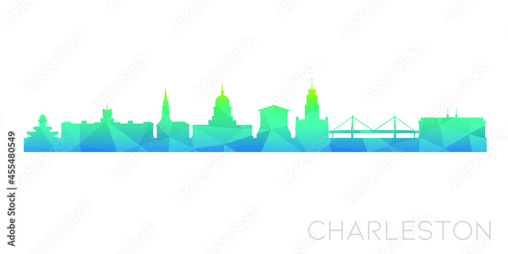 Obraz premium Charleston, SC, USA Low Poly Skyline Clip Art City Design. Geometric Polygon Graphic Horizon Icon. Vector Illustration Symbol.