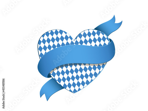 Oktoberfest Herz mit Rautenmuster, Edelweiss und Banderole,
Vektor Illustration isoliert auf weißem Hintergrund
