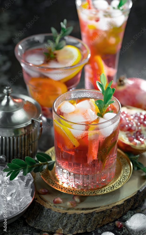 Refreshing summer alcoholic cocktail with crushed ice and citrus fruits Refreshing summer alcoholic cocktail with crushed ice and citrus fruits