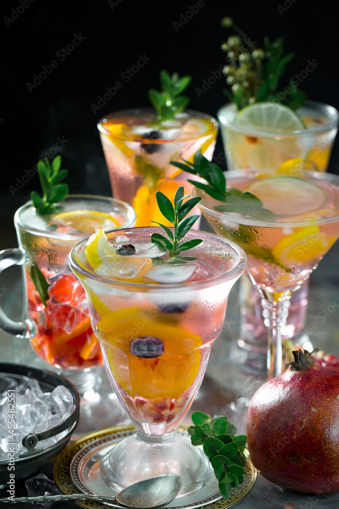 Refreshing summer alcoholic cocktail with crushed ice and citrus fruits Refreshing summer alcoholic cocktail with crushed ice and citrus fruits