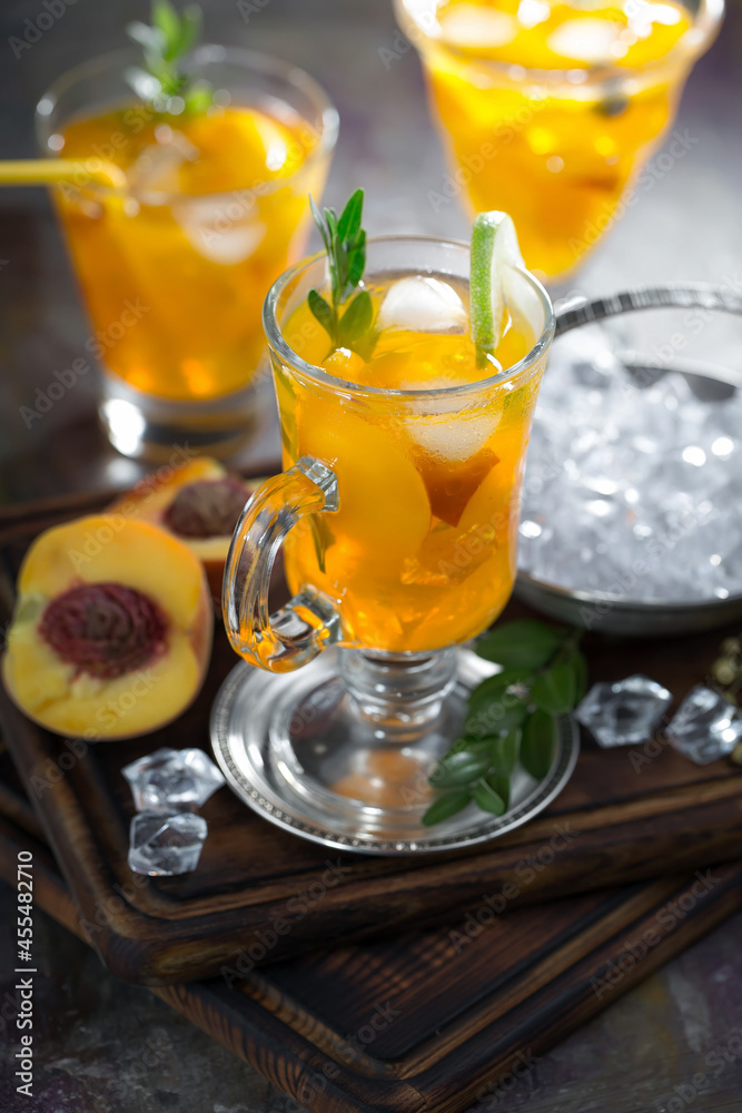 Refreshing summer alcoholic cocktail with crushed ice and citrus fruits