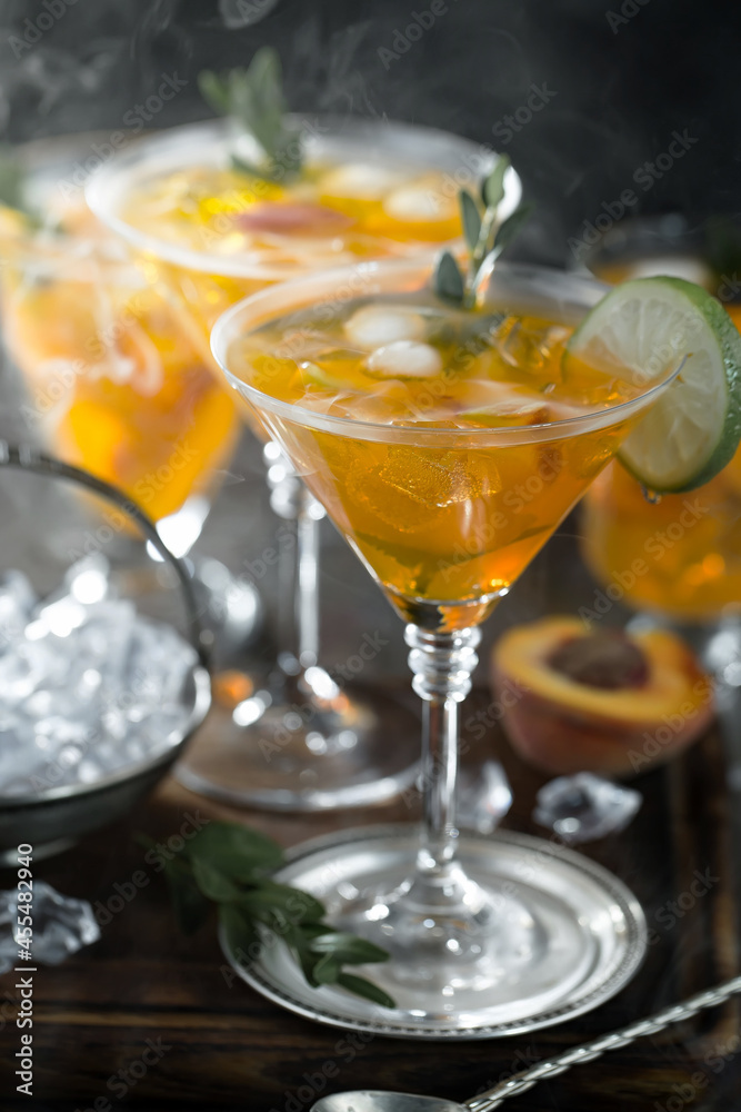 Refreshing summer alcoholic cocktail with crushed ice and citrus fruits