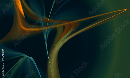 3d abstraction with orange blue curls, loops, lines and color blending. May be festive or decorative. Great as creative background, art print, sci fi abstract cover or blank for common design. © visualimpression