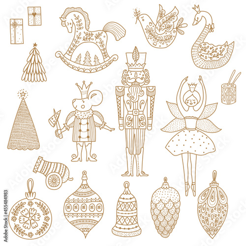 Obraz na płótnie Gold Christmas set the Nutcracker. Magic vector illustration. w salonie