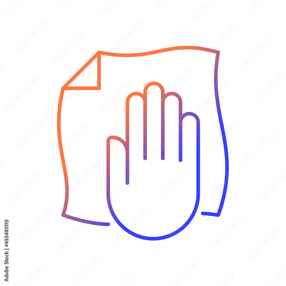 Wipe with a dry cloth gradient linear vector manual label icon. Vr headset hygiene. Thin line color symbol. Modern style pictogram. Vector isolated outline drawing for product use instructions