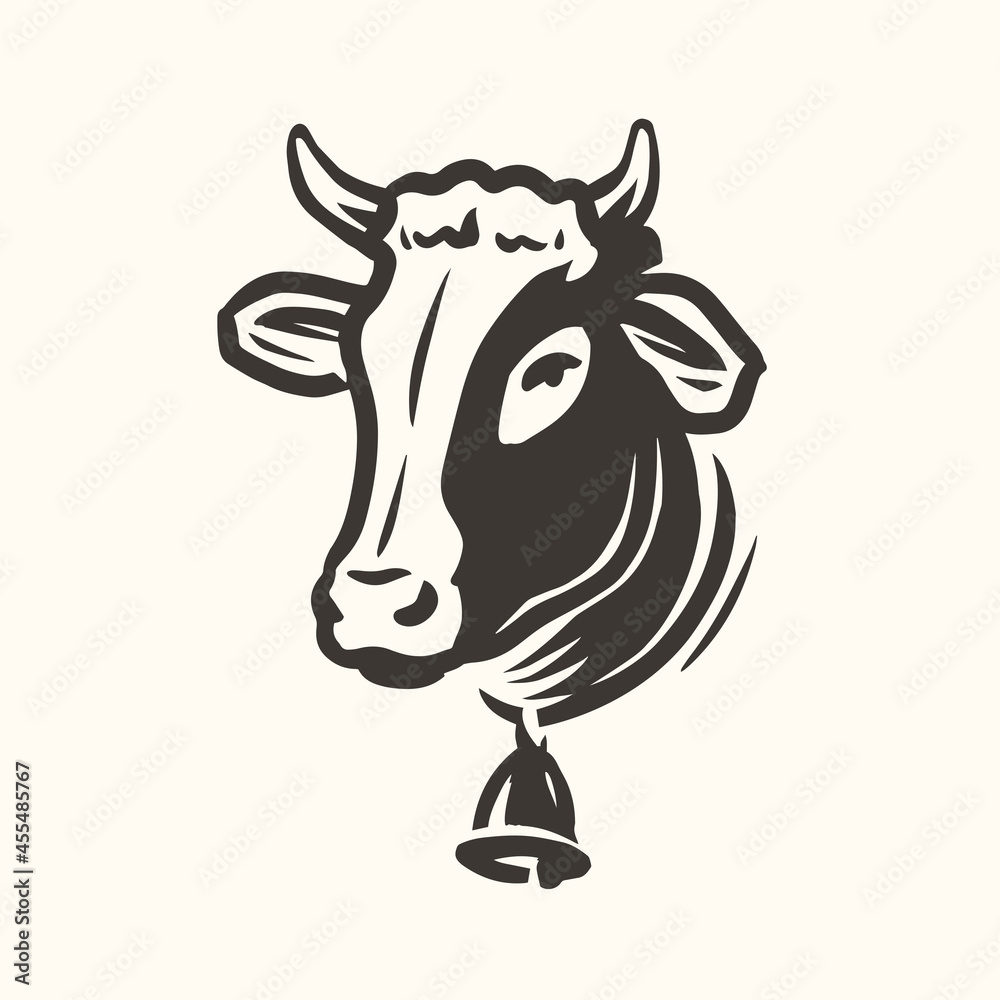 Cow head portrait logo. Dairy farm, fresh milk, beef symbol. Farm ...