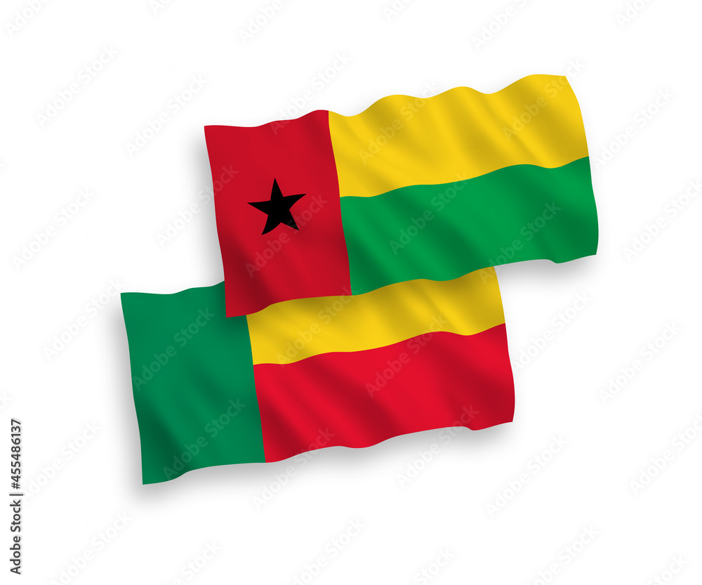 Obraz premium Flags of Republic of Guinea Bissau and Benin on a white background
