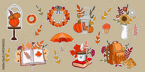 autumn stickers set with contour horisontal