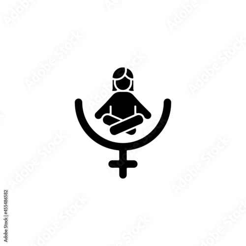 Female gender identity black glyph icon. Venus symbol. Feminist therapy. Women empowerment. Mindfulness movement. Mental health. Silhouette symbol on white space. Vector isolated illustration
