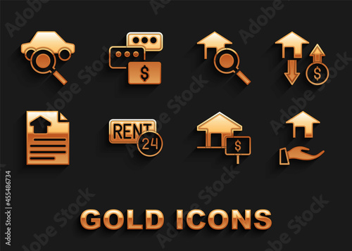 Set Rent, House with dollar, Realtor, contract, Search house, Car sharing and Price negotiation icon. Vector