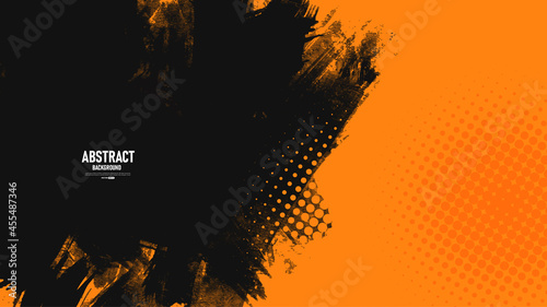 Abstract orange and black grunge texture background with halftone effect vector.	
 photo