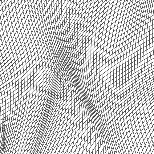 Abstract deformed wireframe mesh. 3D vector background of curved surface.
