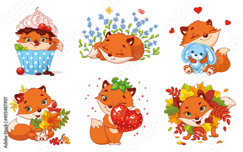 Little fox set. Cartoon vector illustration