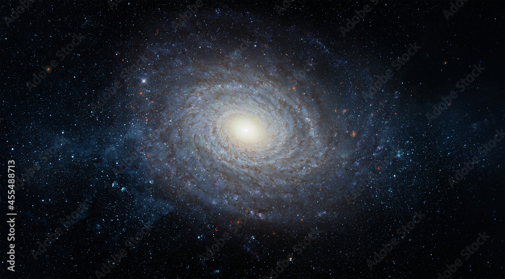 A view from space to a spiral galaxy and stars. Universe filled with stars, nebula and galaxy,. Elements of this image furnished by NASA. - obrazy, fototapety, plakaty 