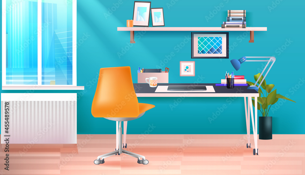 modern office room or home cabinet interior empty no people workplace horizontal