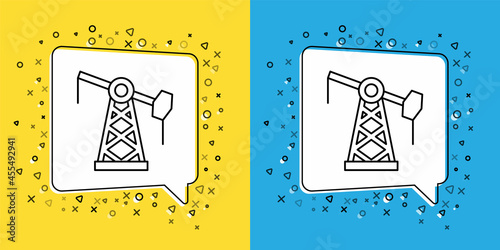 Set line Oil pump or pump jack icon isolated on yellow and blue background. Oil rig. Vector
