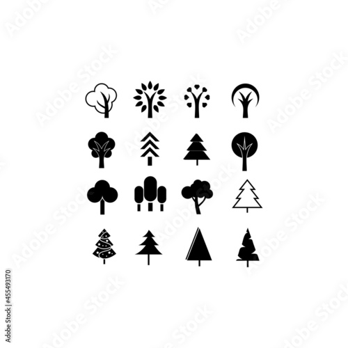 Flat trees icon set. Flat forest tree nature plant isolated eco foliage.
