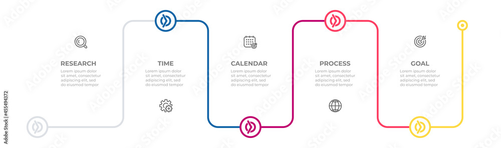 Timeline infographic template. Business concept with 5 options or steps. Can be used for workflow diagram, info chart, web design. - obrazy, fototapety, plakaty 