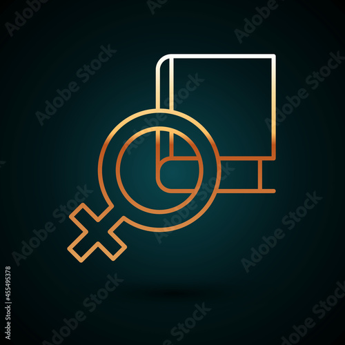 Gold line Book about women icon isolated on dark blue background. 8 March. International Happy Women Day. Vector