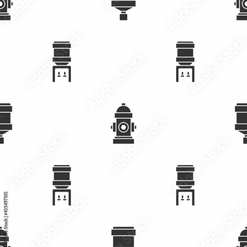 Set Big bottle with clean water, Fire hydrant and Water cooler on seamless pattern. Vector