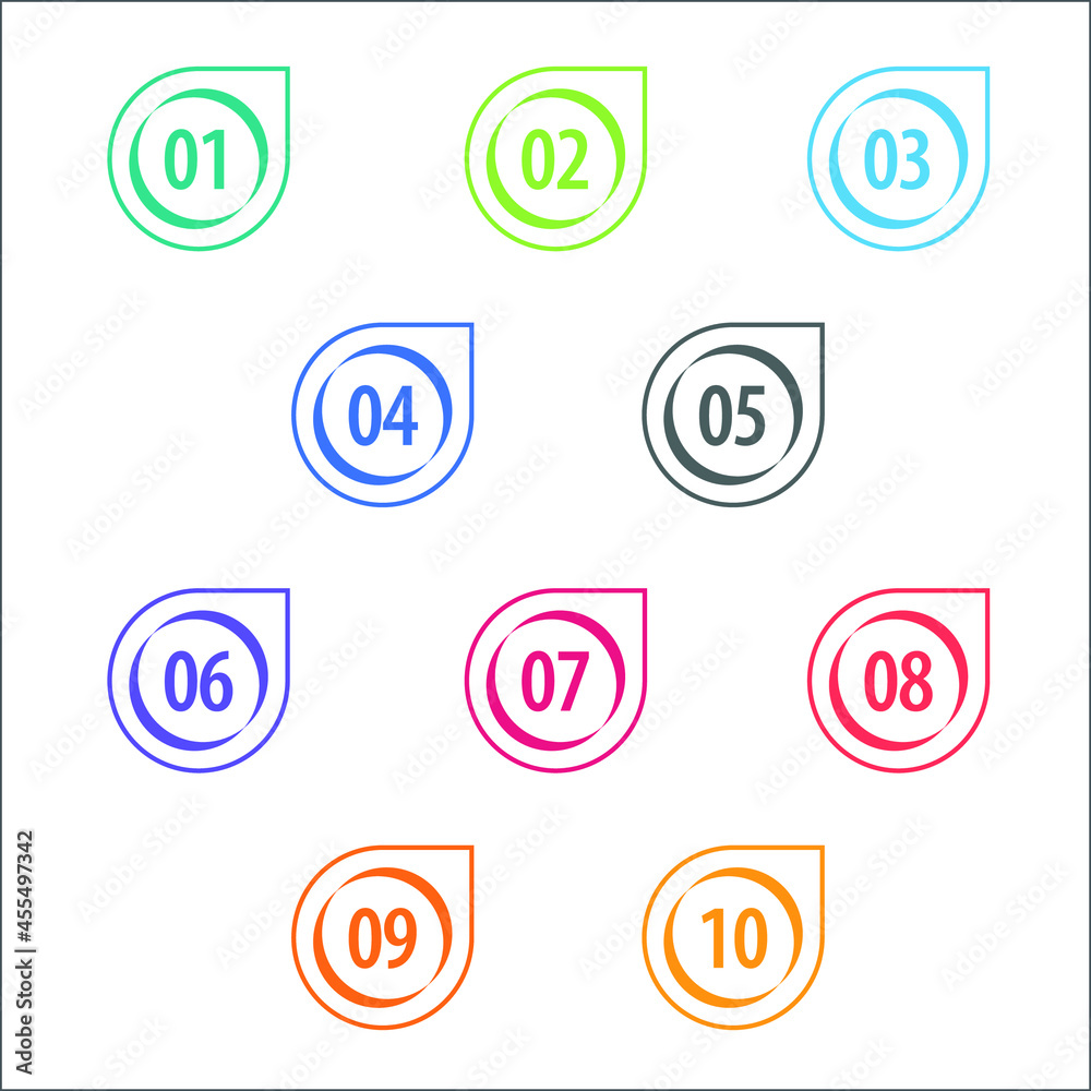 Colorful info-graphic numbers can be use to create presentation. Bullet points numbers one to ten. Colorful shape vector numbers. Colorful info-graphic numbers can be use to create presentation. Bullet points numbers one to ten. Colorful shape vector numbers.