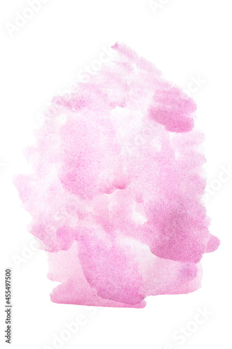 Stain of watercolor paint pink color isolated on white. Background for text. Illustration