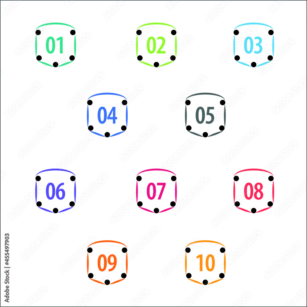 Colorful info-graphic numbers can be use to create presentation. Bullet points numbers one to ten. Colorful shape vector numbers. Colorful info-graphic numbers can be use to create presentation. Bullet points numbers one to ten. Colorful shape vector numbers.