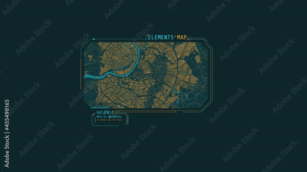 Looped animation of a city map HUD element.