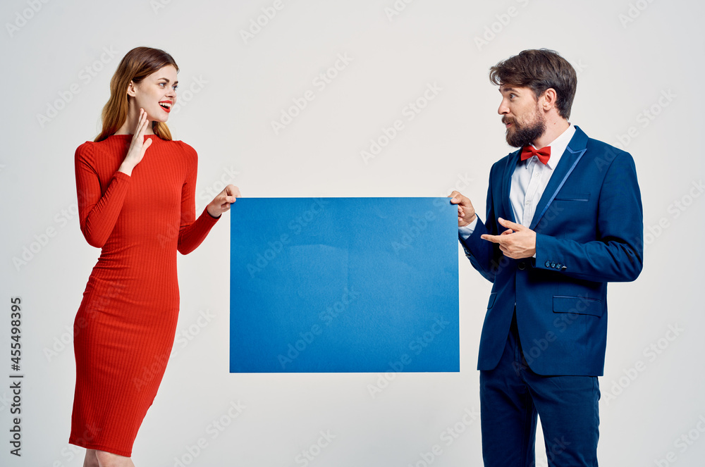 Cheerful Man and Woman mockup Poster Copy Space Studio Cheerful Man and Woman mockup Poster Copy Space Studio