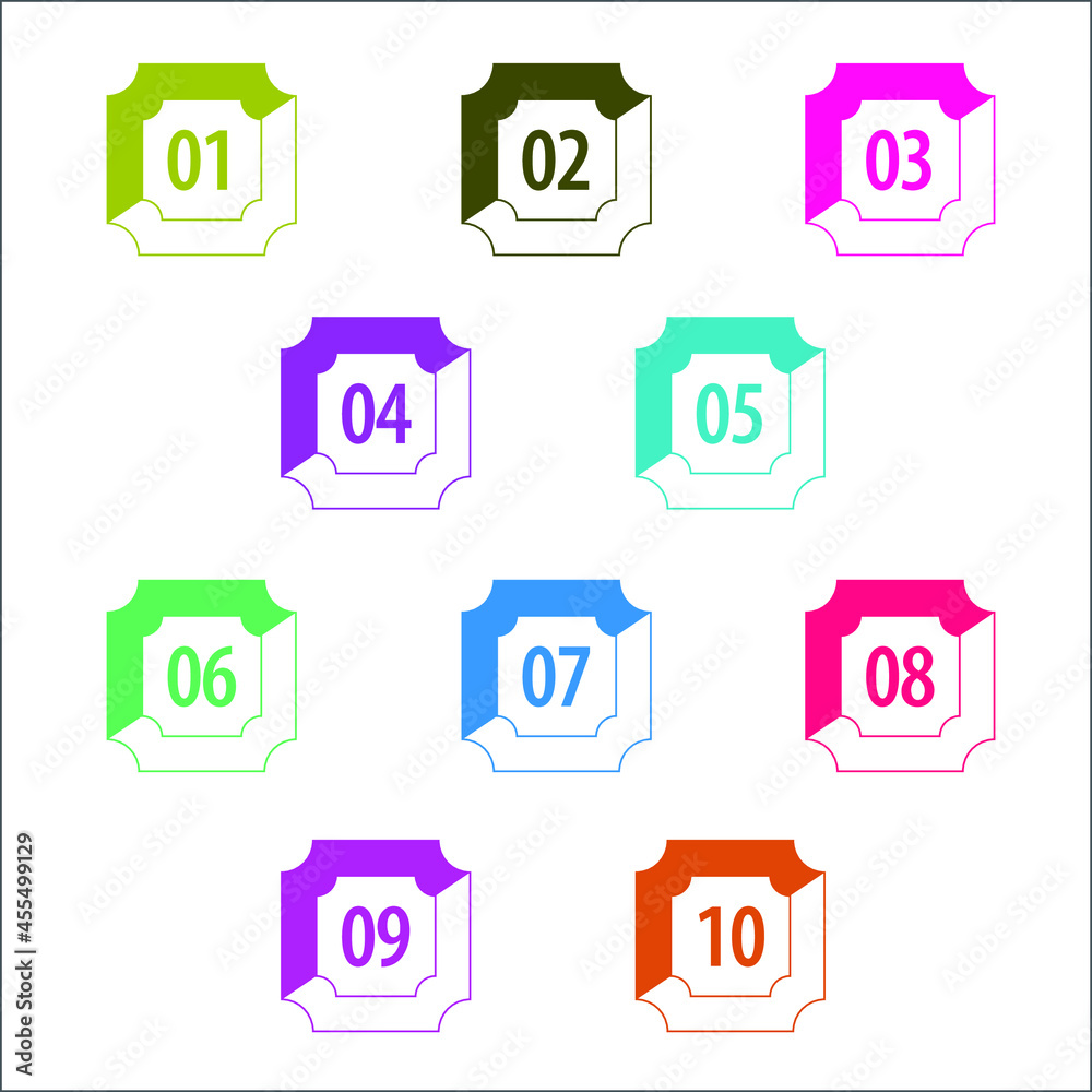 Colorful info-graphic numbers can be use to create presentation. Bullet points numbers one to ten. Colorful shape vector numbers.